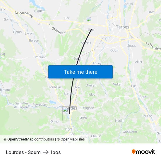 Lourdes - Soum to Ibos map