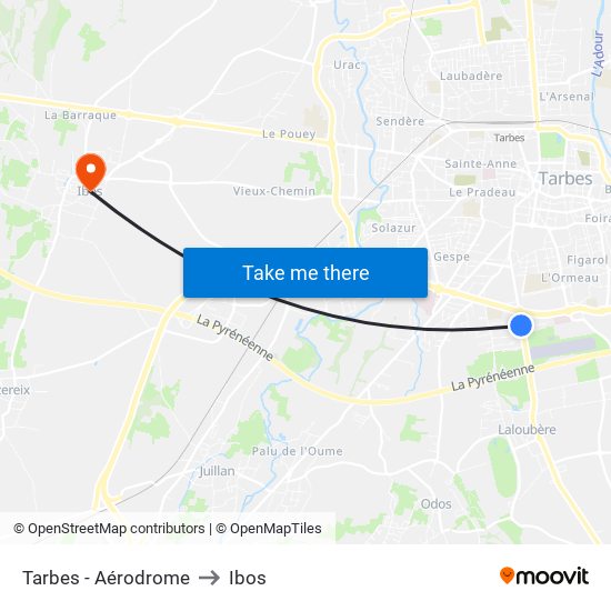 Tarbes - Aérodrome to Ibos map