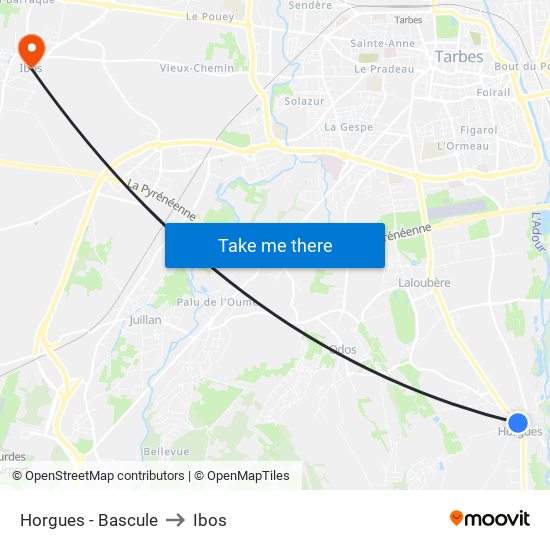 Horgues - Bascule to Ibos map