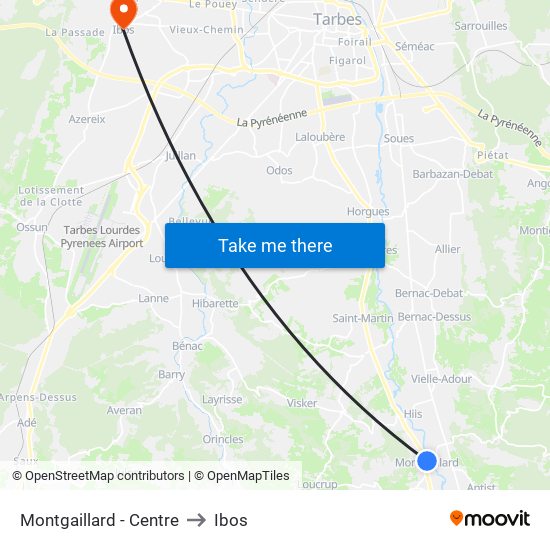 Montgaillard - Centre to Ibos map