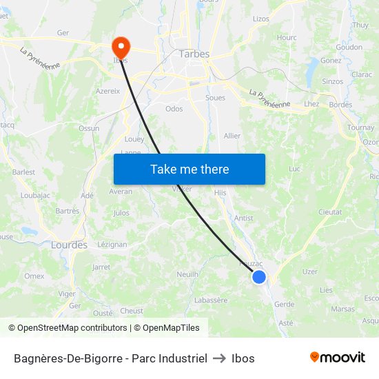 Bagnères-De-Bigorre - Parc Industriel to Ibos map