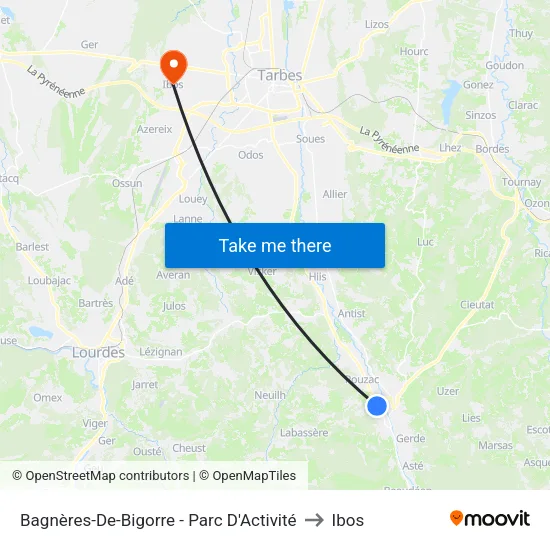 Bagnères-De-Bigorre - Parc D'Activité to Ibos map