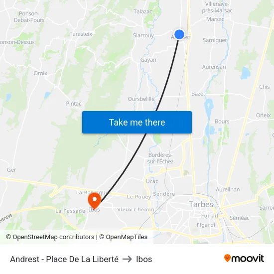 Andrest - Place De La Liberté to Ibos map