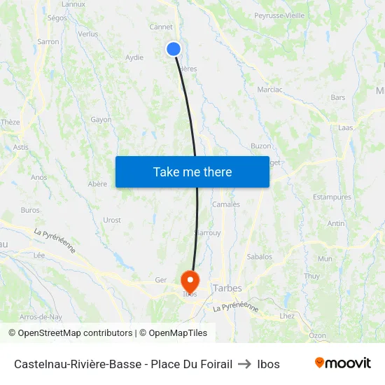 Castelnau-Rivière-Basse - Place Du Foirail to Ibos map