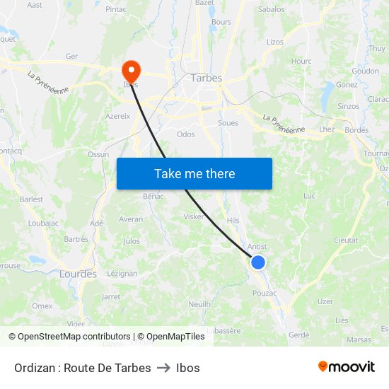 Ordizan : Route De Tarbes to Ibos map