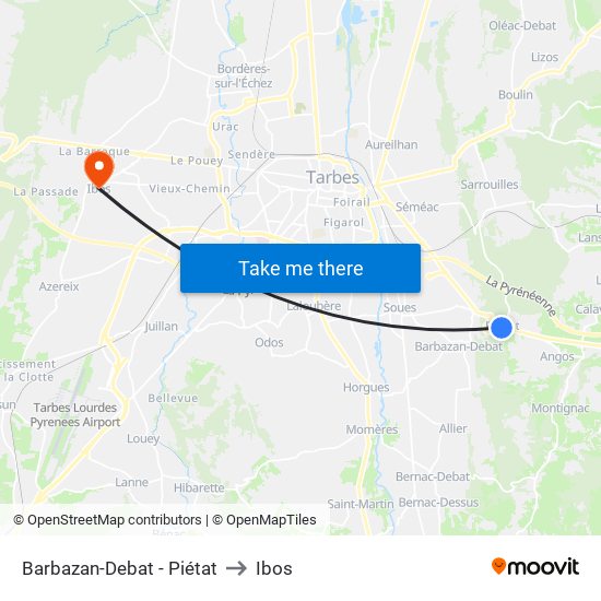 Barbazan-Debat - Piétat to Ibos map