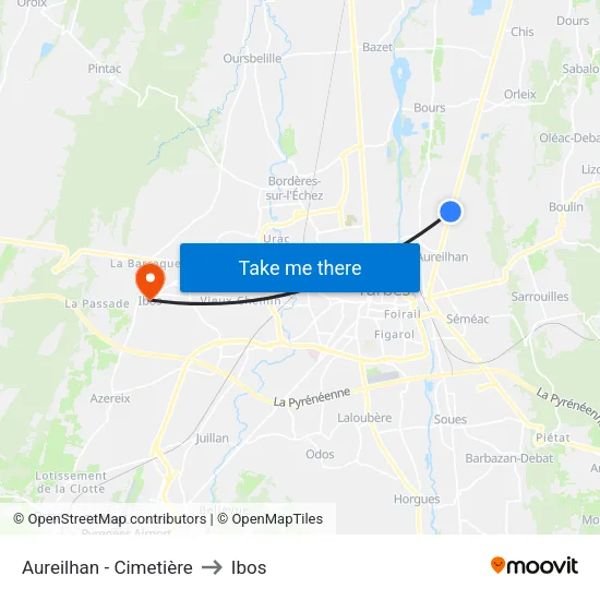 Aureilhan - Cimetière to Ibos map