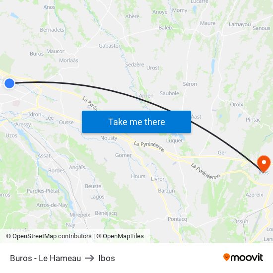 Buros - Le Hameau to Ibos map