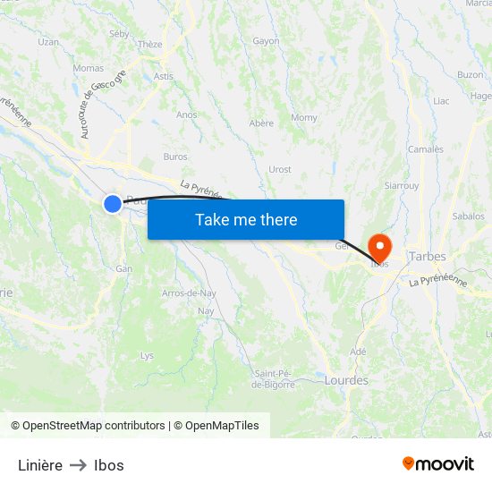 Linière to Ibos map