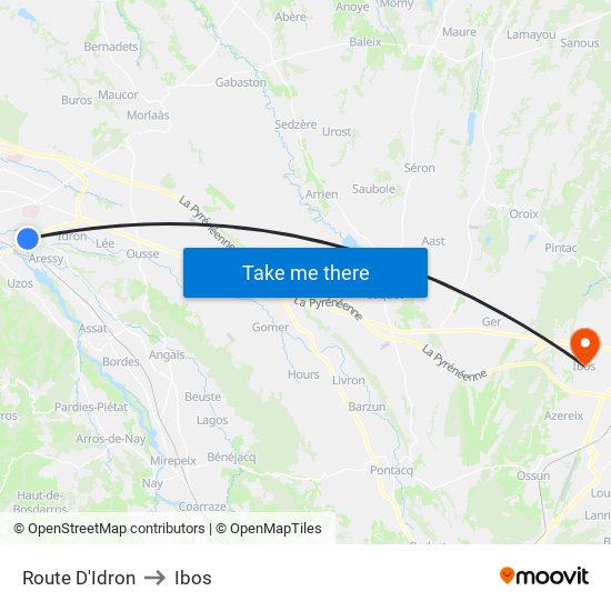 Route D'Idron to Ibos map