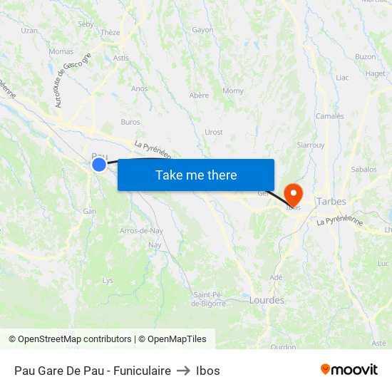 Pau Gare De Pau - Funiculaire to Ibos map