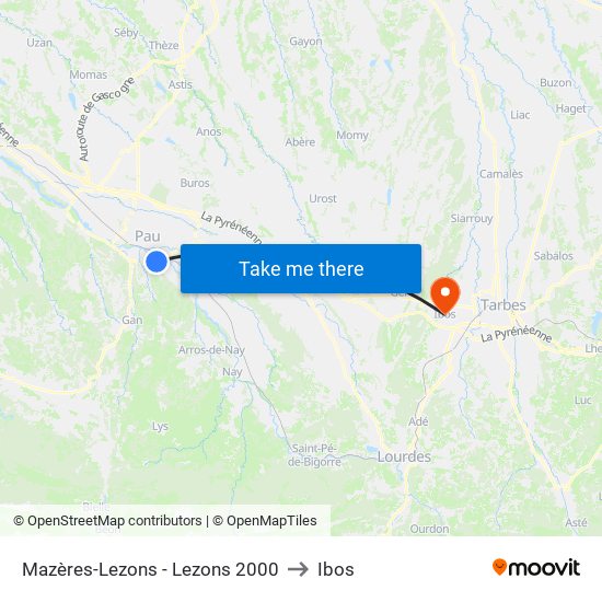 Mazères-Lezons - Lezons 2000 to Ibos map