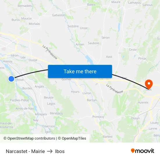 Narcastet - Mairie to Ibos map