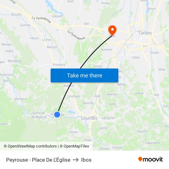 Peyrouse - Place De L'Église to Ibos map