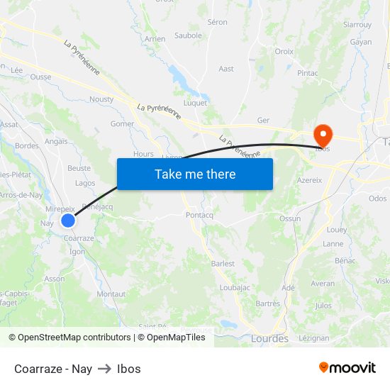Coarraze - Nay to Ibos map