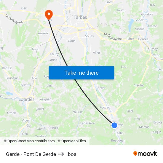 Gerde - Pont De Gerde to Ibos map