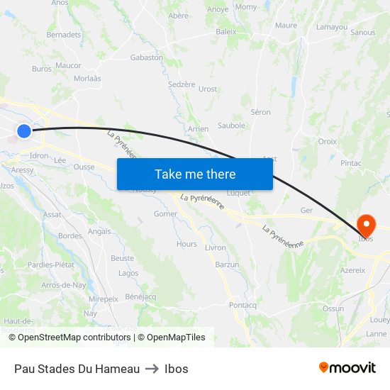 Pau Stades Du Hameau to Ibos map