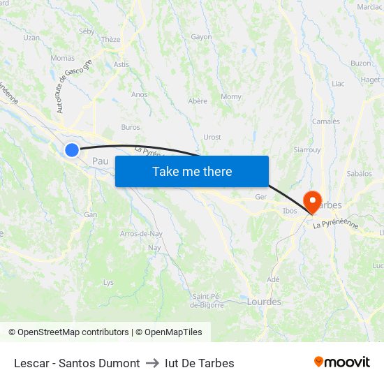 Lescar - Santos Dumont to Iut De Tarbes map