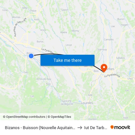 Bizanos - Buisson (Nouvelle Aquitaine) to Iut De Tarbes map