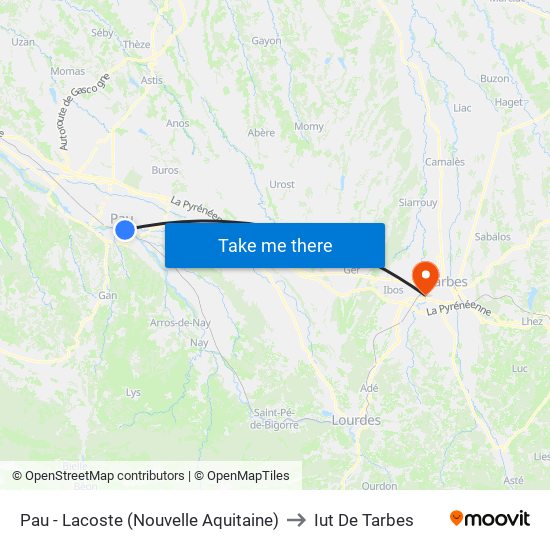 Pau - Lacoste (Nouvelle Aquitaine) to Iut De Tarbes map