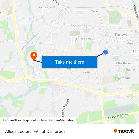 Allées Leclerc to Iut De Tarbes map
