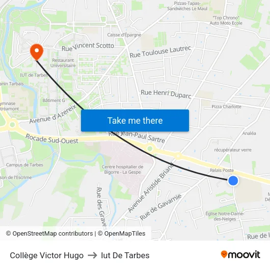 Collège Victor Hugo to Iut De Tarbes map