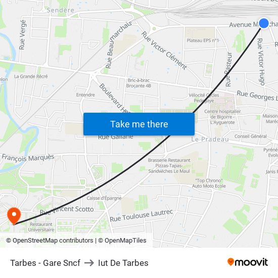 Tarbes - Gare Sncf to Iut De Tarbes map
