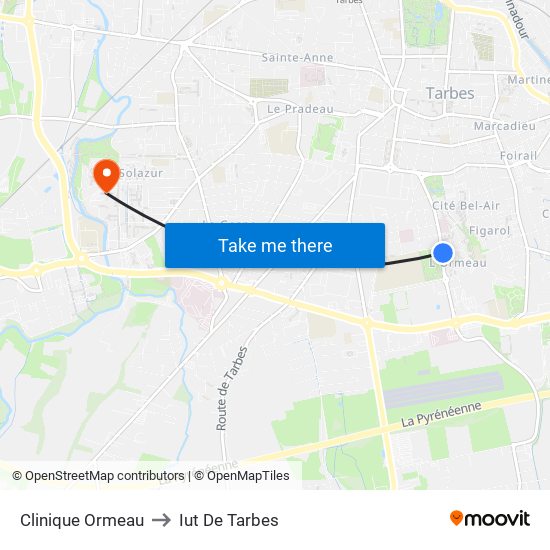 Clinique Ormeau to Iut De Tarbes map