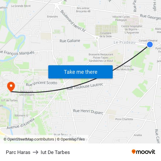 Parc Haras to Iut De Tarbes map