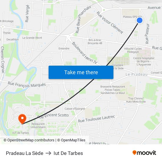 Pradeau La Sède to Iut De Tarbes map