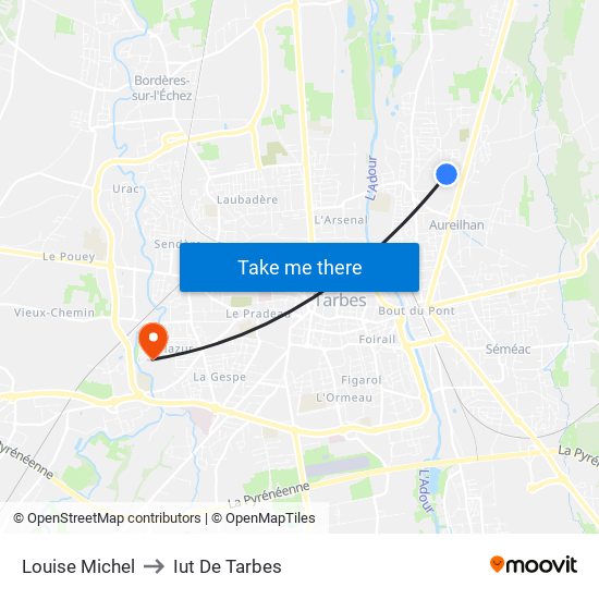 Louise Michel to Iut De Tarbes map