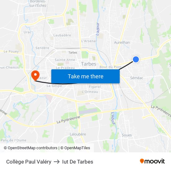 Collège Paul Valéry to Iut De Tarbes map
