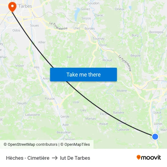 Hèches - Cimetière to Iut De Tarbes map