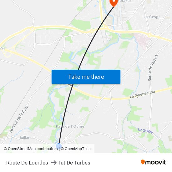 Route De Lourdes to Iut De Tarbes map