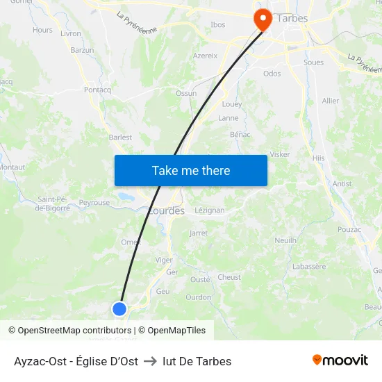 Ayzac-Ost - Église D’Ost to Iut De Tarbes map