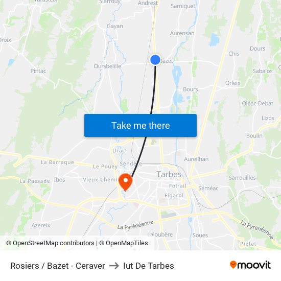 Rosiers / Bazet - Ceraver to Iut De Tarbes map