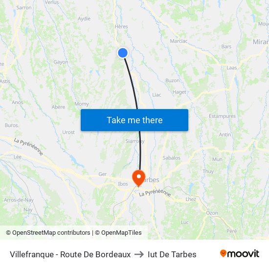 Villefranque - Route De Bordeaux to Iut De Tarbes map
