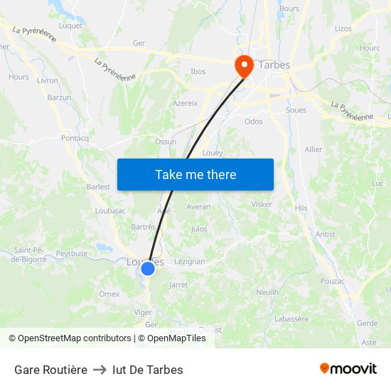 Gare Routière to Iut De Tarbes map