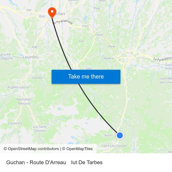 Guchan - Route D'Arreau to Iut De Tarbes map