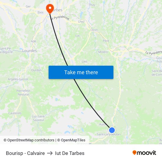 Bourisp - Calvaire to Iut De Tarbes map