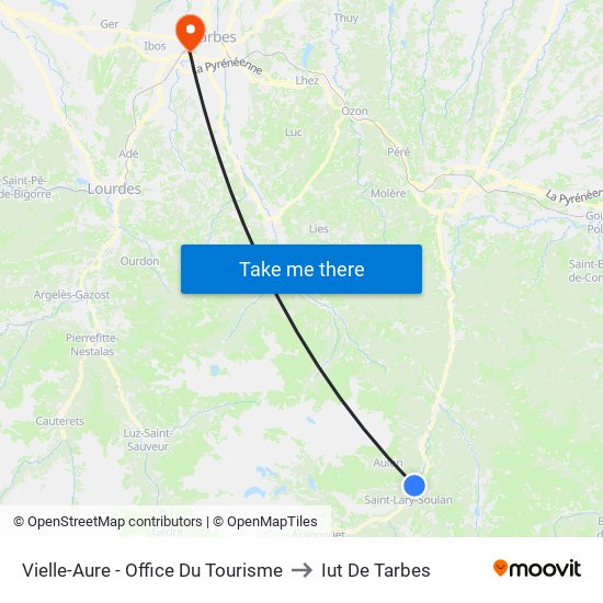 Vielle-Aure - Office Du Tourisme to Iut De Tarbes map