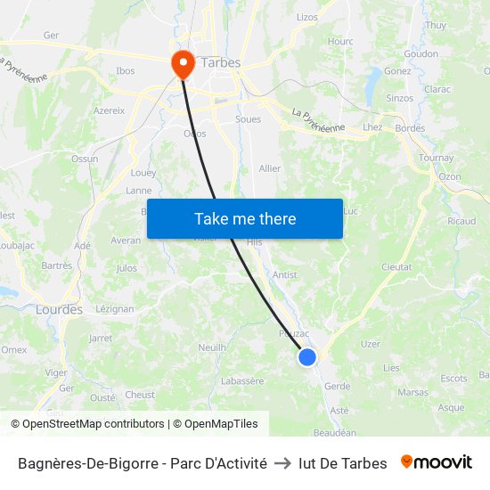 Bagnères-De-Bigorre - Parc D'Activité to Iut De Tarbes map