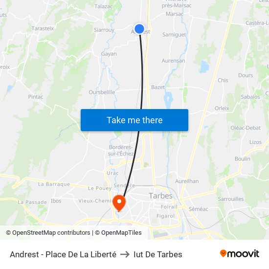 Andrest - Place De La Liberté to Iut De Tarbes map