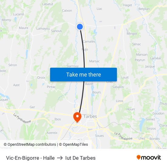 Vic-En-Bigorre - Halle to Iut De Tarbes map