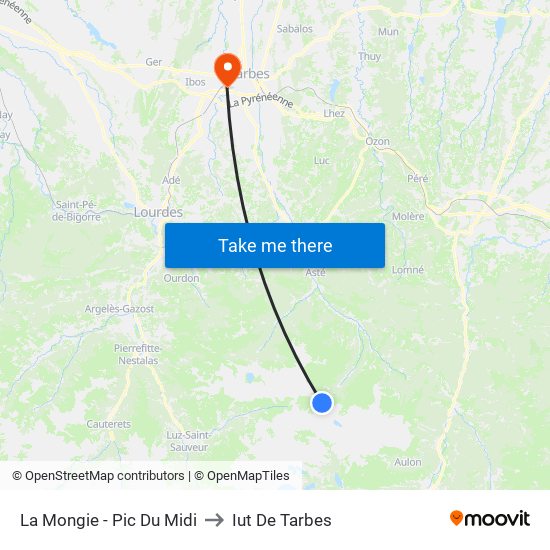 La Mongie - Pic Du Midi to Iut De Tarbes map
