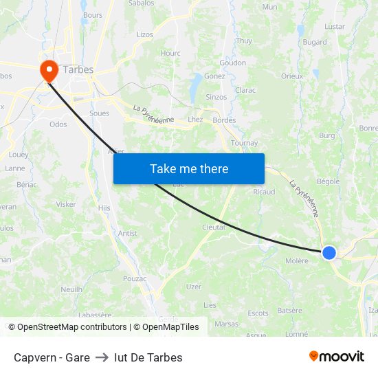 Capvern - Gare to Iut De Tarbes map