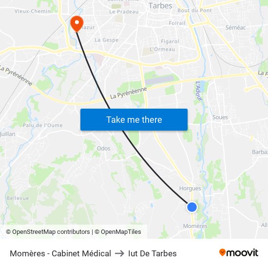 Momères - Cabinet Médical to Iut De Tarbes map