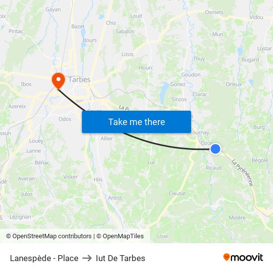 Lanespède - Place to Iut De Tarbes map