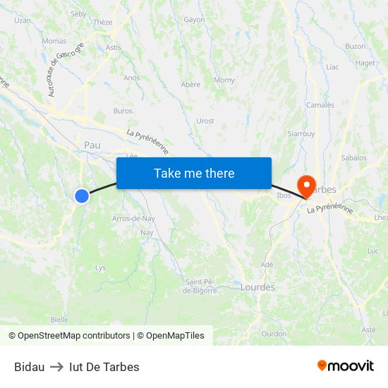Bidau to Iut De Tarbes map