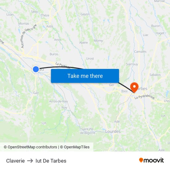 Claverie to Iut De Tarbes map